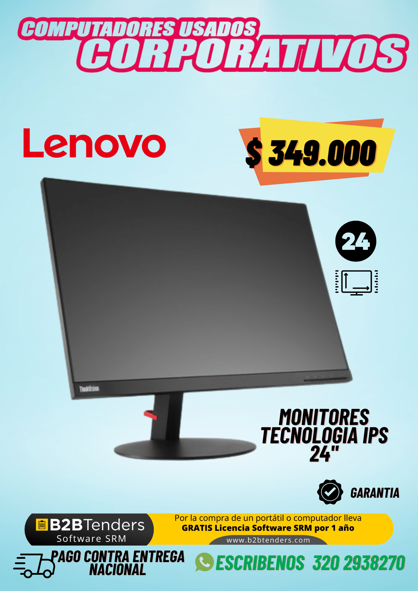 Monitores Lenovo 24” IPS Corporativos | Calidad Full HD al Mejor Precio